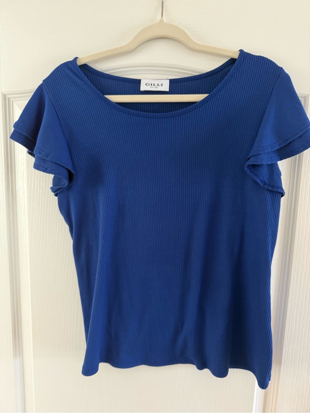 Gilli Cobalt Blue Ribbed Flutter Sleeve Tee